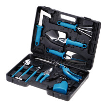 10 Piece Garden Tool Set with Case, Shovels, Rake, Scissor, Trimmer and Water Sprayer, Blue