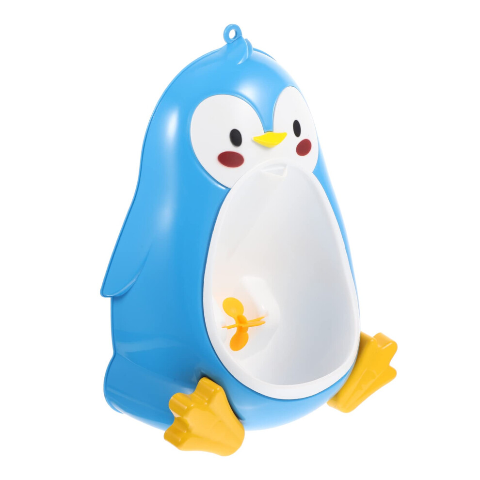 Toddler Potty Training Urinal for Boys, Penguin Cartoon Design with Rotating Target, Blue Wall Mounted