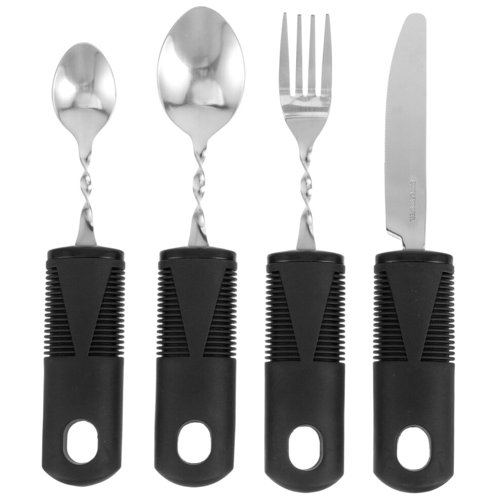 Adaptive Eating Utensils Set with Ergonomic Grip and Bendable Shaft for Elderly and Disabled