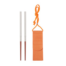 Reusable Foldable Stainless Steel Travel Chopsticks with Wood Handle for Camping and Outdoor Dining