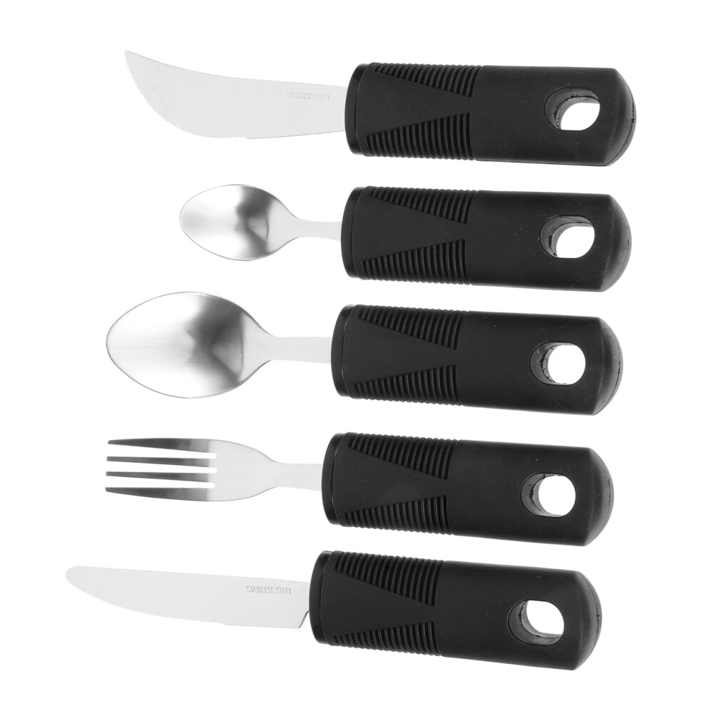 Adaptive Utensils Elderly Cutlery Set with Trembleproof Nonslip Grip, Lightweight Stainless Steel