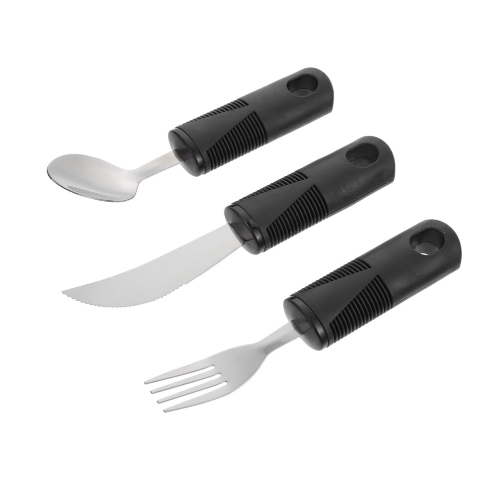Silver Adaptive Eating Utensils With Ergonomic Wide Handle For Seniors, Nonslip Cutlery Set For Elderly Adults