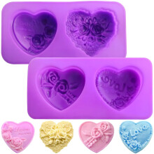 Silicone Heart Shaped Soap Mold with Rose Design, 2Pack for DIY Soap Making and Valentine's Crafts