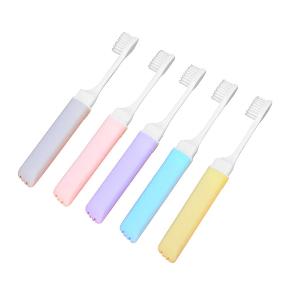 Travel Toothbrush Set 5pcs Foldable Soft Bristle Compact Design for Home and Trip Random Colors
