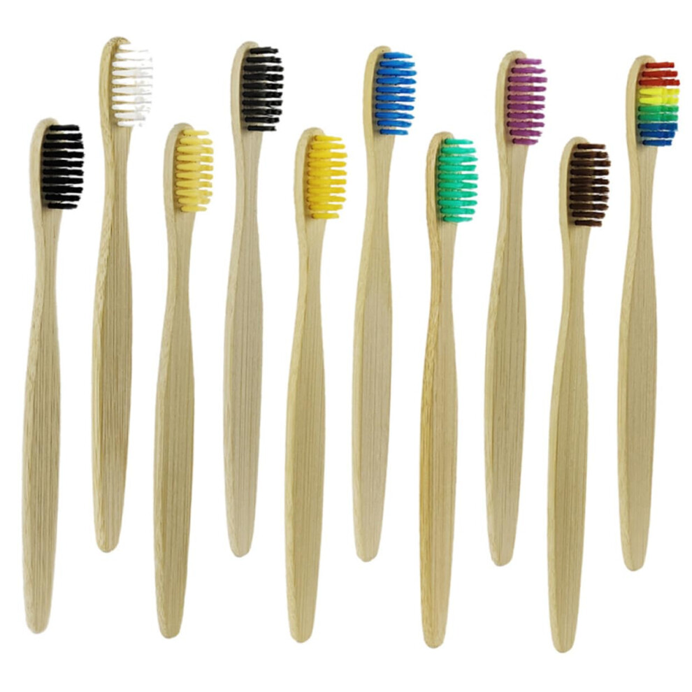Bamboo Toothbrush Set 10pcs Eco Friendly Soft Bristles Travel Size for Hotel Guests Random Color
