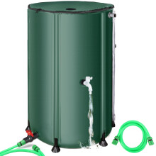 100 Gallon Collapsible Rain Barrel Rainwater Collection System, Durable PVC Garden Water Storage Tank with Spigot and Overflow Kit, Green