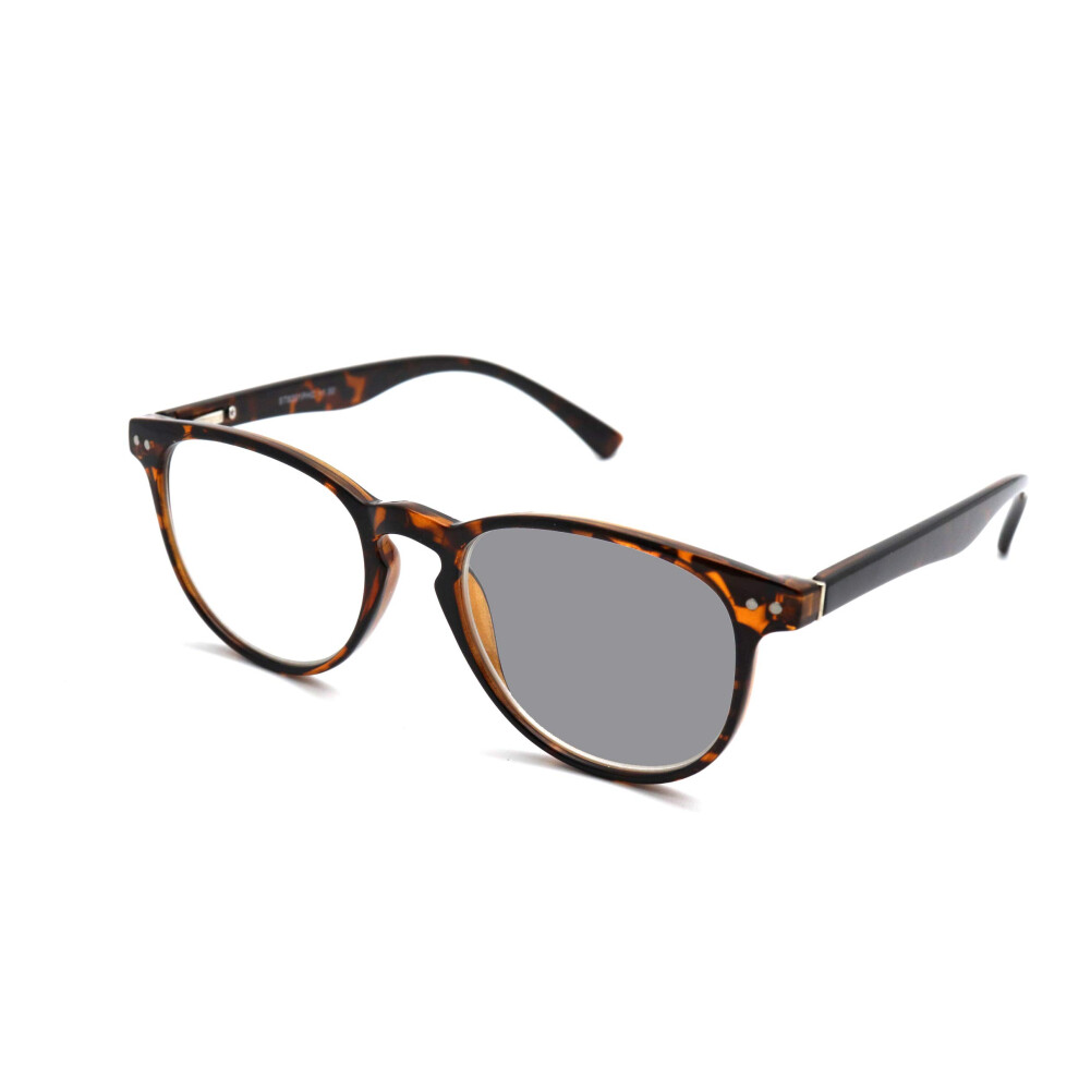 Photochromic Reading Glasses with Transition Lenses, Spring Hinges, Tortoise Round Frame +1.50