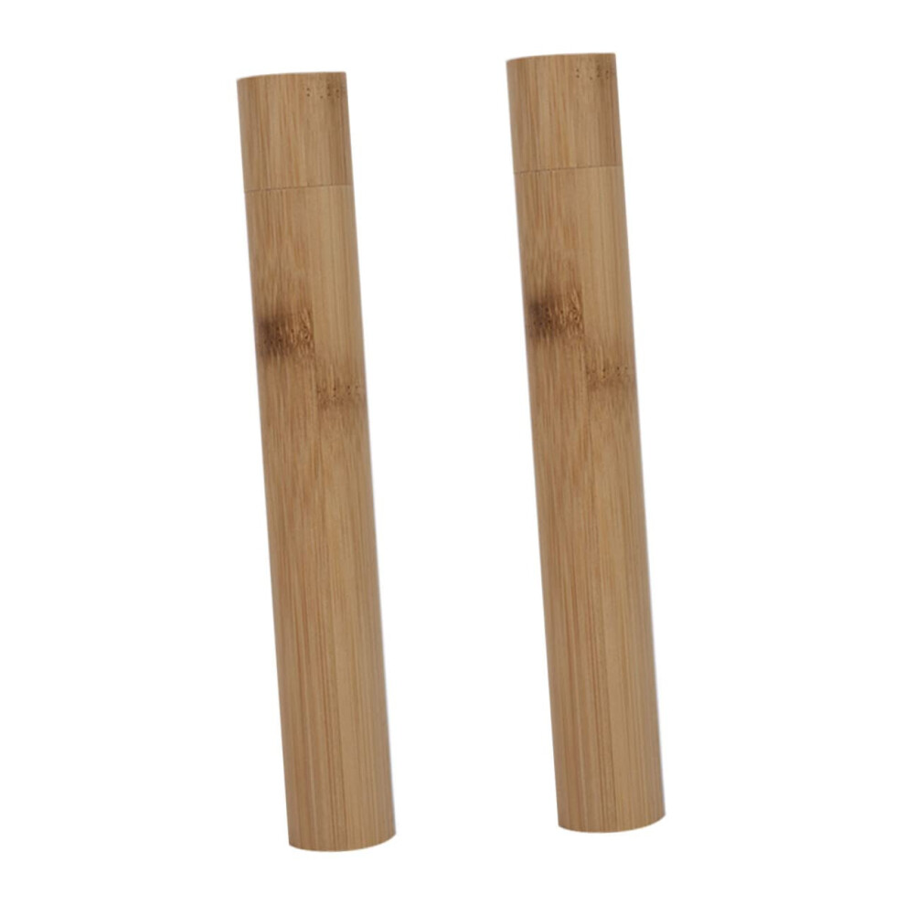 2pcs Bamboo Travel Toothbrush Case with Hygienic Holder and Compact Storage for Outdoor and Hotel