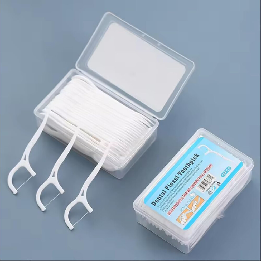 1 Box 50pcs Flat Thread Dental Floss Picks  Tension Interdental Cleaners for Tight Teeth