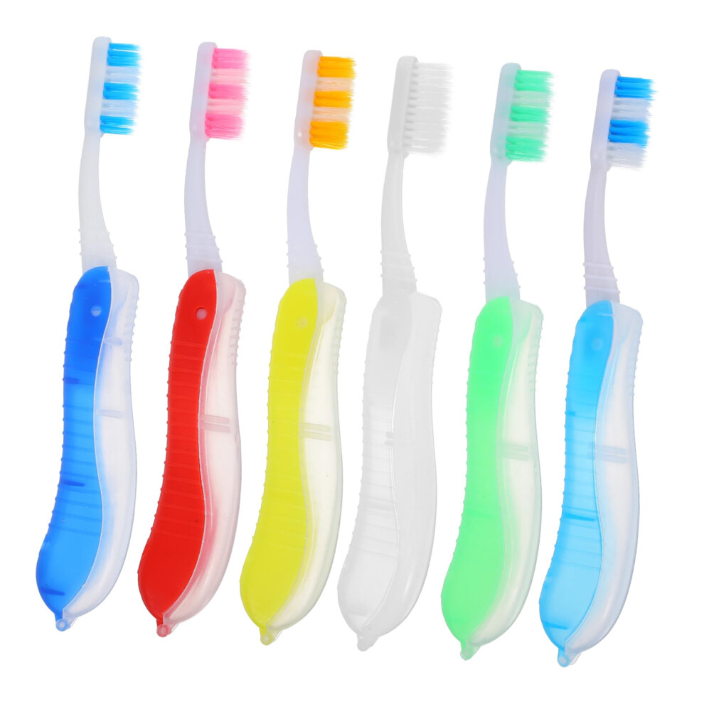 6pcs Travel Toothbrush Set Folding Compact Design with Hygienic Cover for Camping