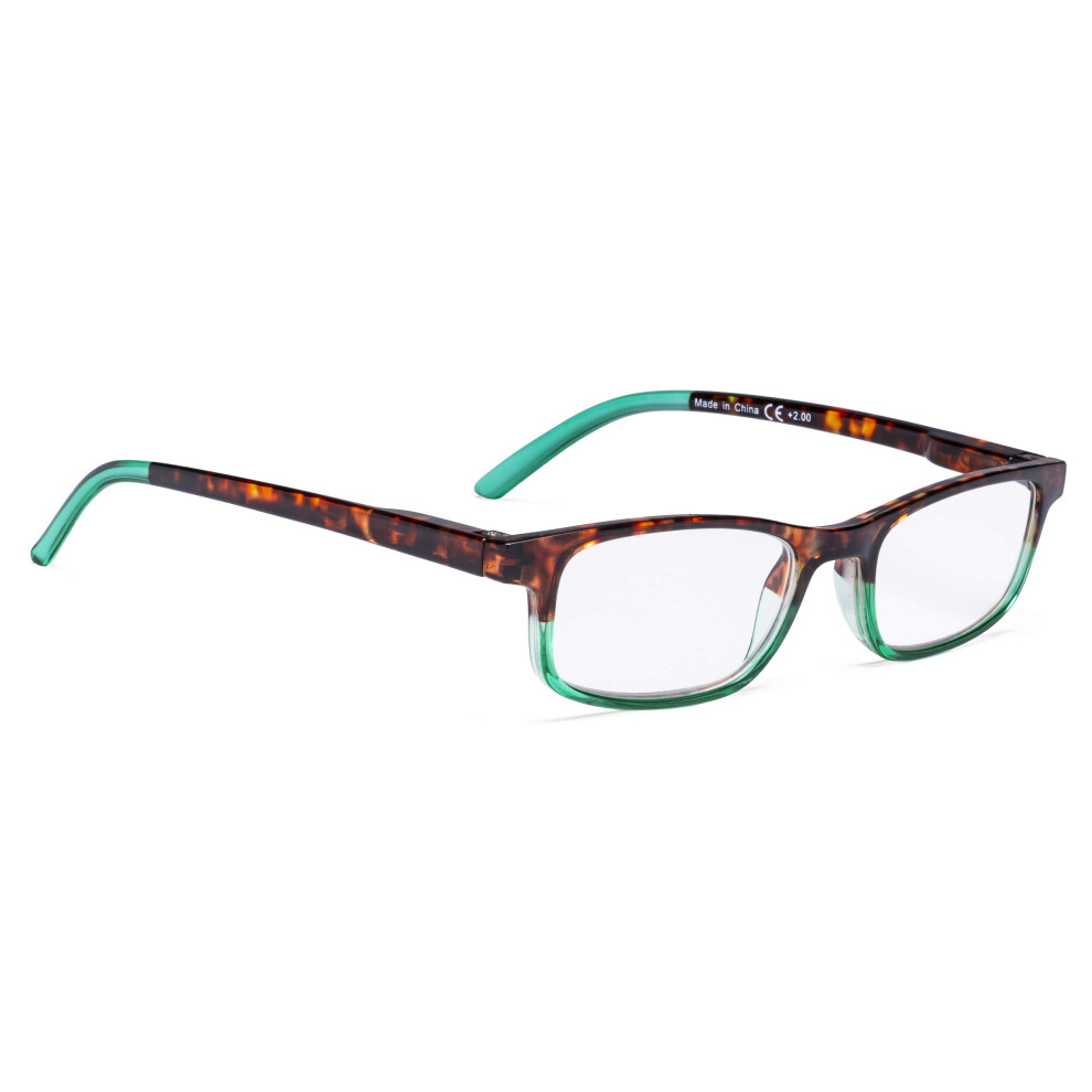 Green Reading Glasses Women's Readers Small Lens Compact Tortoise +1.75 For Clear Near Vision