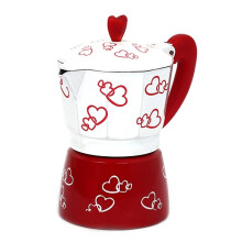 Red Heart Print Aluminum Alloy Moka Pot Stovetop Espresso Maker with Ergonomic Silicone Handle