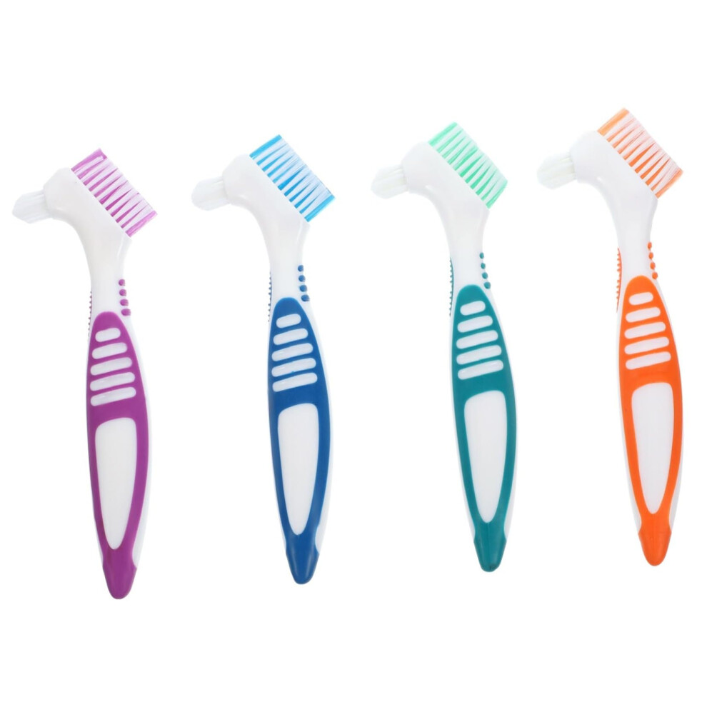 4pcs Double Head Soft Bristle Denture Brush Set for False Teeth Cleaning with Ergonomic Handle