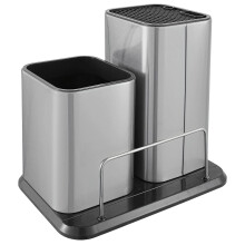 Stainless Steel Knife Block with Dual Slot Design, Holds Up to 18 Knives, Modern Right Angle Style