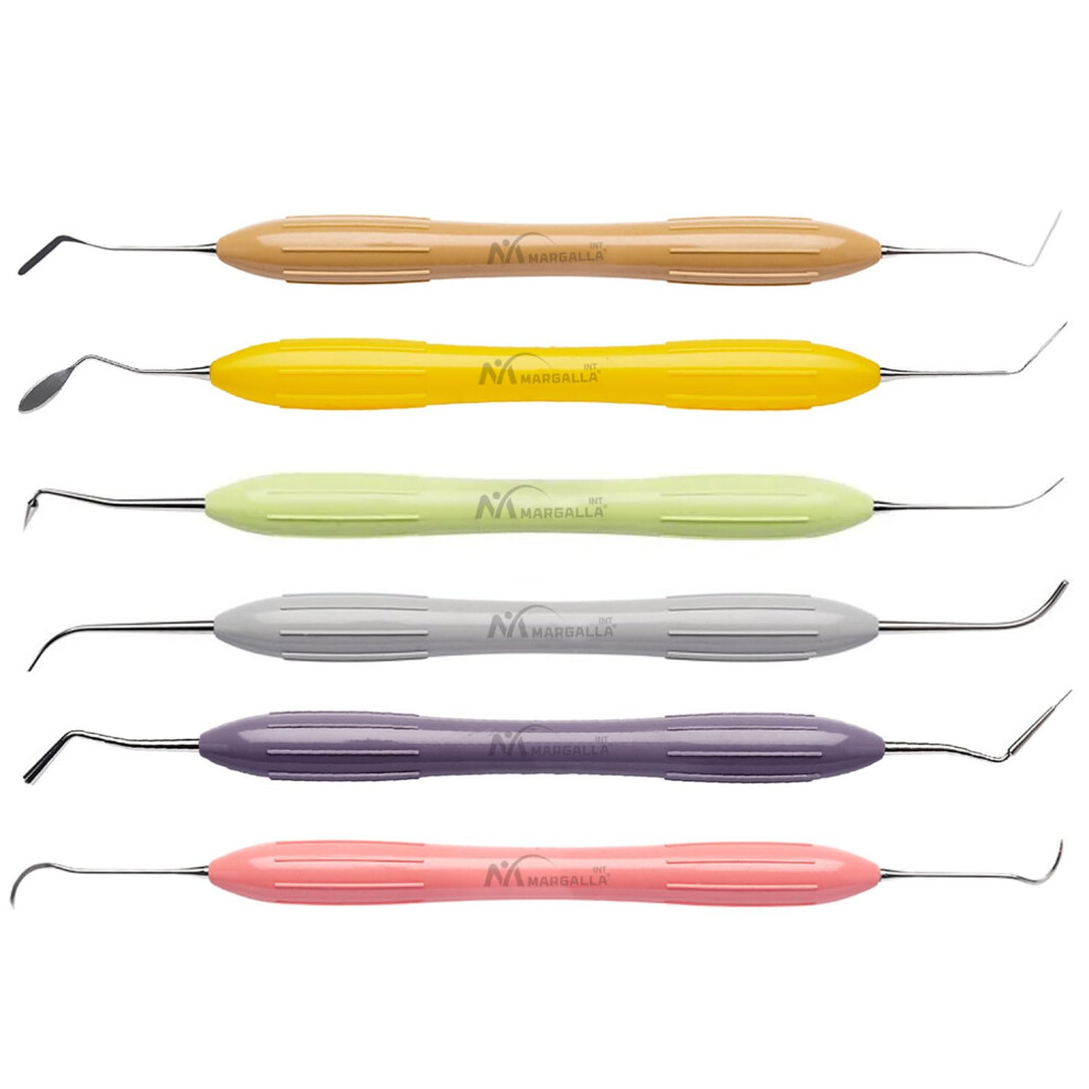 Dental Composite Instruments 6 Pcs Set with Ergonomic Silicone Grip and Precision Stainless Tips