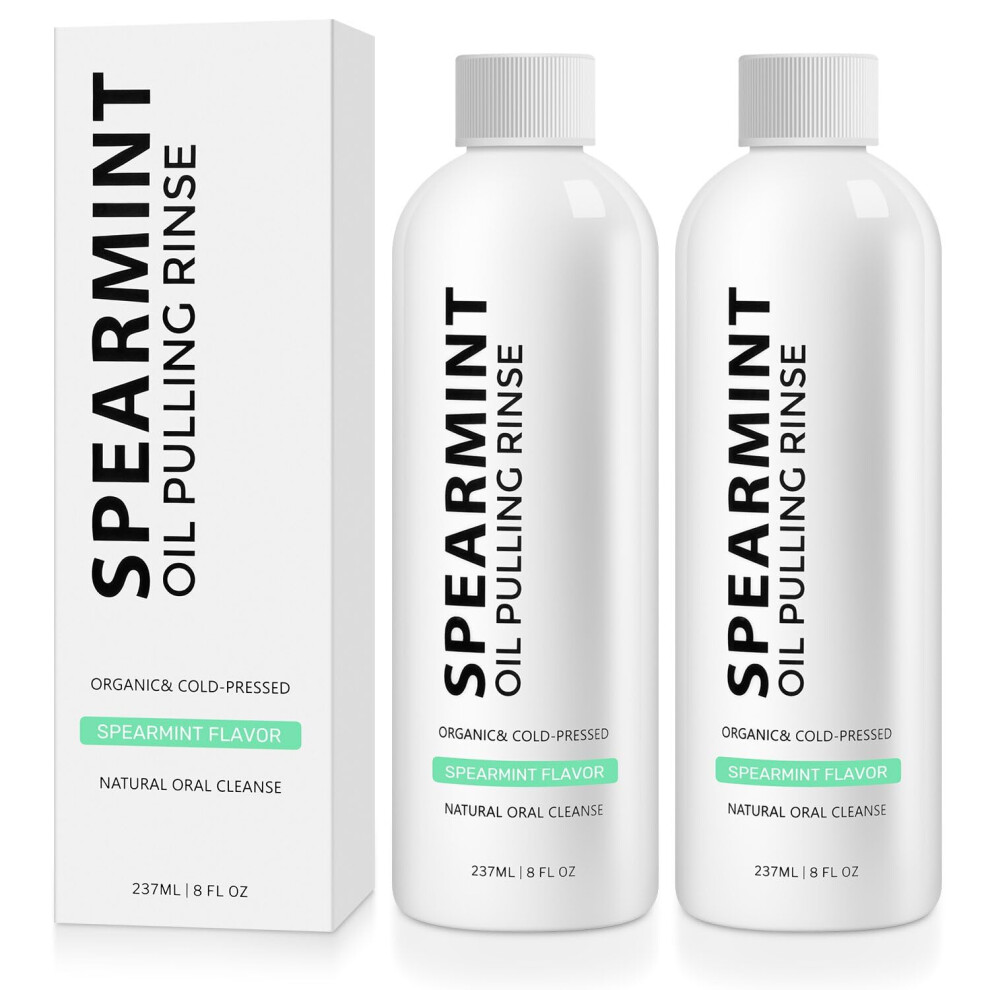 2pcs Oil Pulling Mouthwash with Organic Coconut Oil and Spearmint for Whitening Teeth and Fresh Breath
