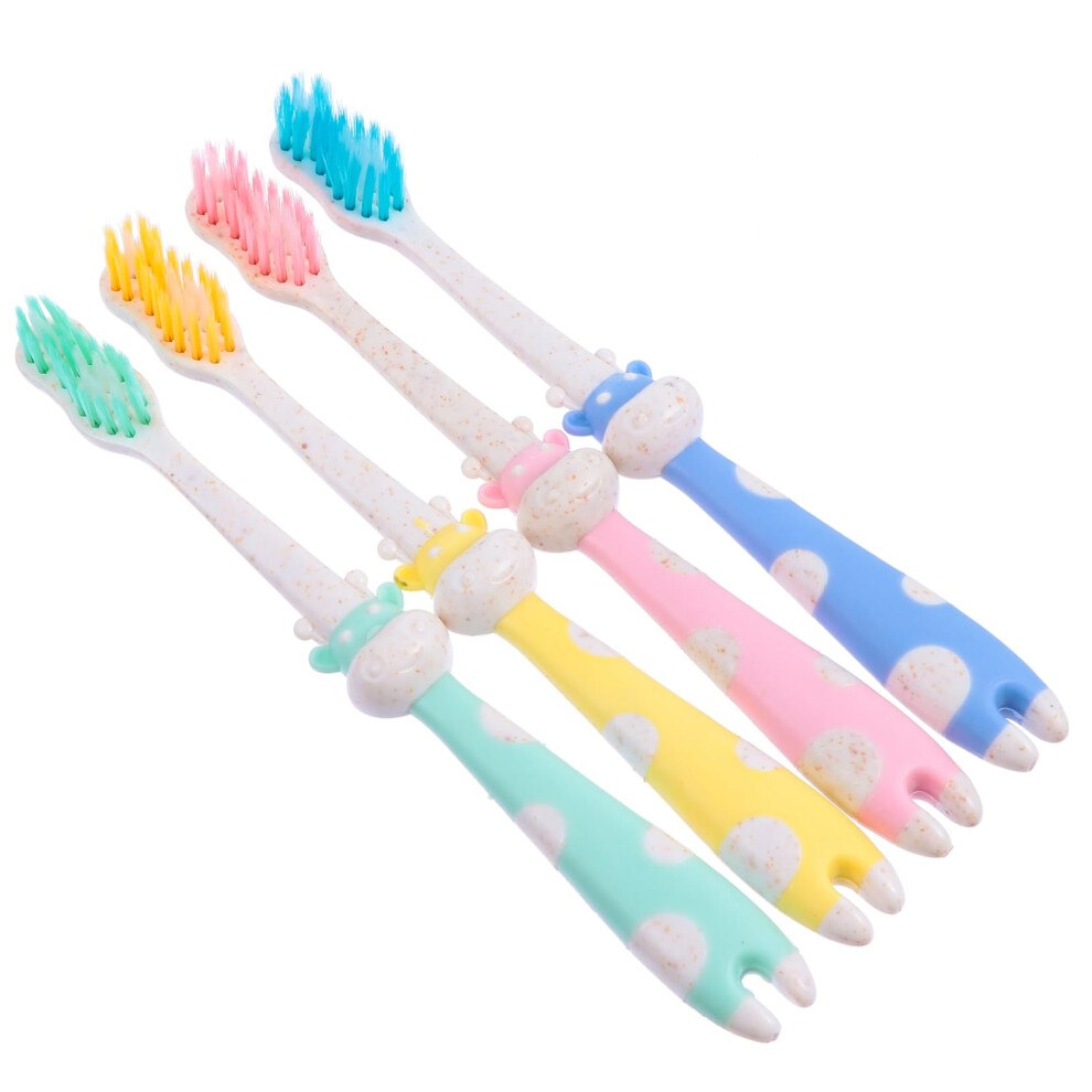 Toddler Toothbrush Set with Soft Nylon Bristles, Ergonomic Grip, Cartoon Deer Design, 4 Pack
