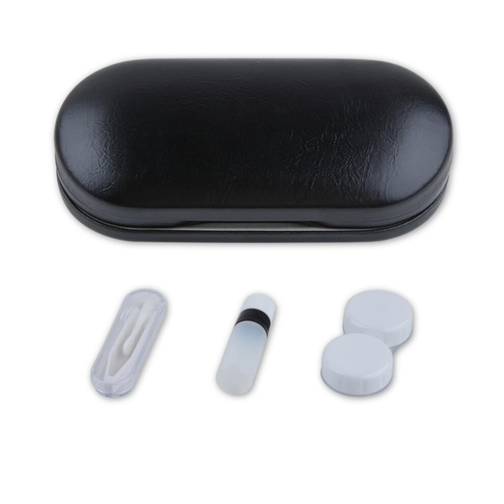 2in1 Eyeglass and Contact Lens Case with Remover Tool, Travel Storage Box, Marble Leather
