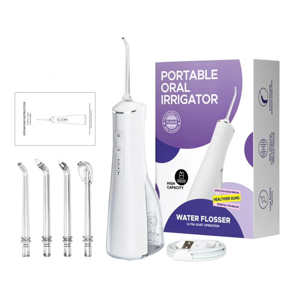 Water Flosser for Teeth, 300ML Rechargeable Cordless Oral Irrigator with IPX7 Waterproof, Adjustable Pressure and Multiple Nozzles