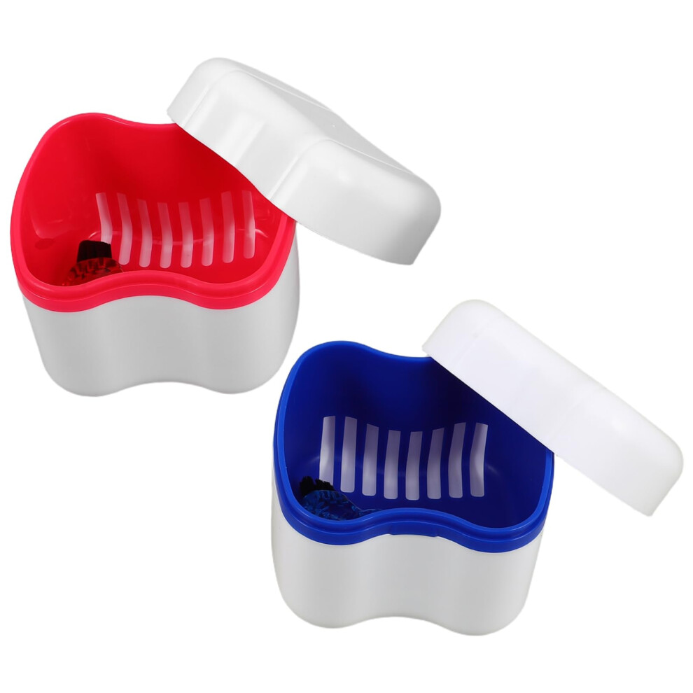 Retainer Case with Strainer Basket Denture Bath Cup for Secure Appliance Storage Home and Travel