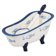 Ceramic Bathtub Dessert Bowl with Spoon MultiFunctional Snack and Fruit Serving Dish for Home Party