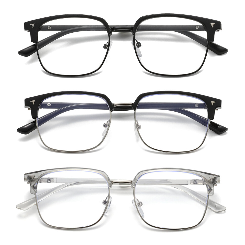 Blue/Light Reading Glasses 2.0X Magnification And Uv Blocking Half Rim Frame For Women And Men 3Pack