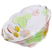 Glass Serving Bowl with Retro Strawberry Embossing and Wide Petal Rim for Fruit Salad Dessert Display