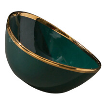 Ceramic Serving Bowl with Elegant Gold Rim, Medium Green Salad and Snack Dish for Home and Dining