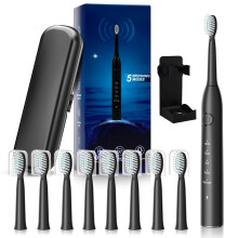 Rechargeable Electric Toothbrush with 8 Brush Heads, 100Day Battery, TypeC Charging, Travel Case, Black
