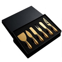 6Piece Stainless Steel Gold Cheese Knife Set with Mirror Polish Finish for Party and Home Use