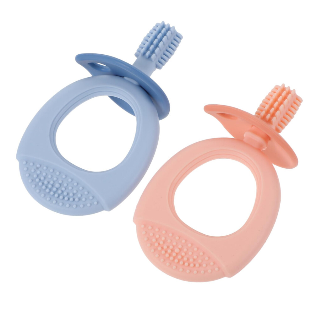 Silicone Baby Toothbrush 2 Pcs Soft Bristle Teething Brush with Ergonomic Grip for Infant Oral Care