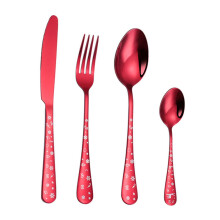 Christmas Stainless Steel Cutlery Set with Red Handles, Durable Flatware for Holiday Dining and Parties