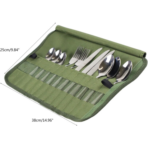 Camping Utensils Organizer with MultiCompartment Durable Canvas Foldable Cutlery Storage Bag 1