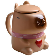 Capybara Ceramic Coffee Mug with Lid 16oz Cute 3D Animal Design Funny Gift Tea Cup Brown