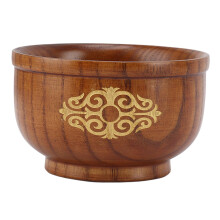 Wooden Rice Bowl AntiScald Elegant Round Wooden Bowl for Kitchen Gold Finish Palace Style