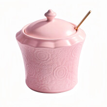Ceramic Sugar Bowl with Lid and Spoon, 13.5oz Pink Jar for Coffee Bar and Kitchen Decor
