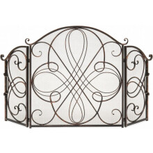Wrought Iron Fireplace Screen with Doors, 3 Panel Spark Protection Mesh, Decorative Safety Guard