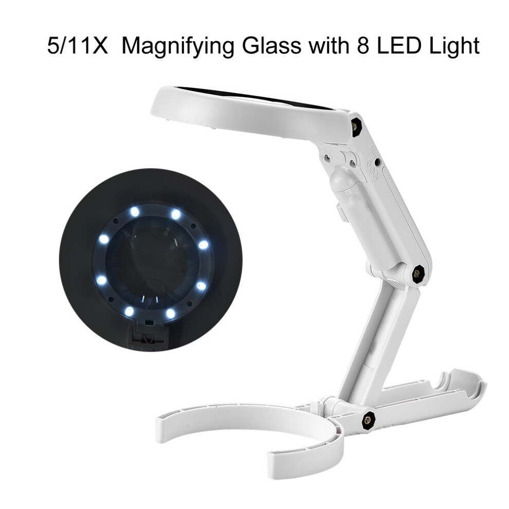 5/11X LED Magnifying Glass with USB & Battery Power - Portable Desktop & Handheld