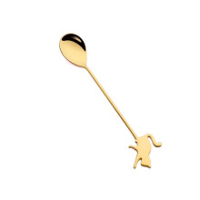 10pcs Gold Stainless Steel Cat Spoon Set with Ergonomic Handle for Coffee Dessert and Fruit