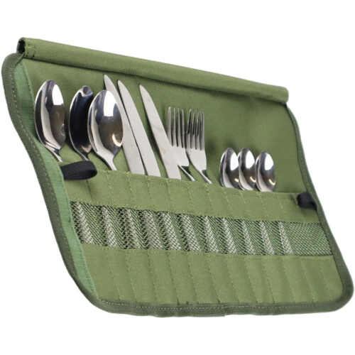 Camping Utensils Organizer with MultiCompartment Durable Canvas Foldable Cutlery Storage Bag 2