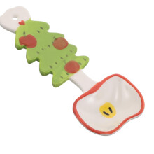 Christmas Ceramic Soup Spoon with Festive Cartoon Design, Long Handle for Ramen and Holiday Dining