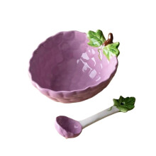 Ceramic Rice Bowl 300ml with Spoon, Cartoon Strawberry Design, Microwave and Dishwasher Safe
