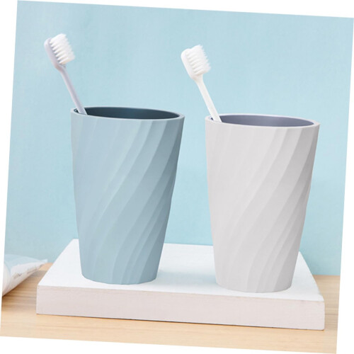2pcs Drinking Cup for Bathroom with Screw Thread, Double Layer Toothbrush Holder, Blue and Pink 1