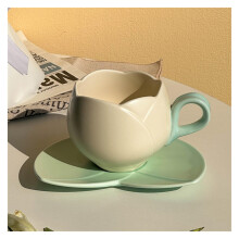 Ceramic Coffee Cup and Saucer with Elegant Floral Pattern, Cream Flower Tea Set for French Afternoon Tea