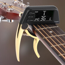 One Handed Metal Capo Tuner for Guitar & Bass, Golden, 11x7.5cm
