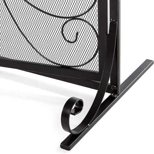 Wrought Iron Fireplace Screen with Doors, Arched Foldable  Standing Safety Guard for Wood Burning 1