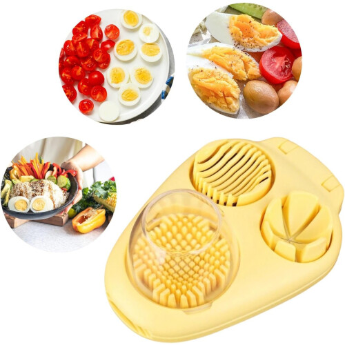 Egg Slicer with Container, 3in1 Cutting Styles for Hard Boiled Eggs, Fruit and Cheese 2