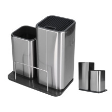 Kitchen Knife Holder and Utensil Organizer, Stainless Steel 2 in 1 Large Capacity with Cutting Board Slot