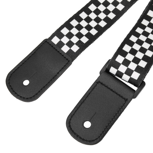 4-String Ukulele Strap Black & White Checker Design Adjustable Length
