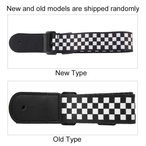4-String Ukulele Strap Black & White Checker Design Adjustable Length 2